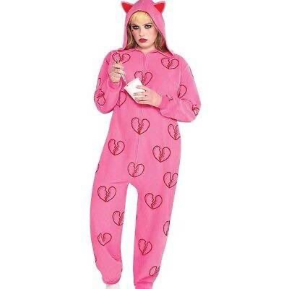 BRAND NEW women harley quinn break up jumpsuit onesie halloween size L / XL